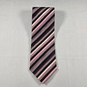 Silk Tie Roberto Villini Couture Pink Grey Black Striped Designer Mens